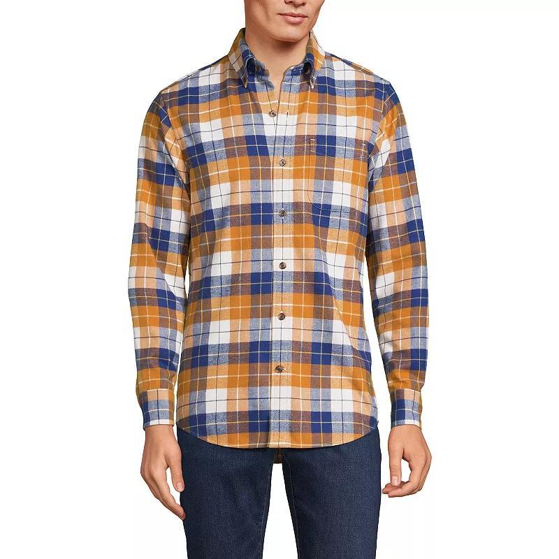 Men's Lands' End Traditional-Fit Flagship Flannel Shirt, Size: XL, Navy Green Plaid Product Image