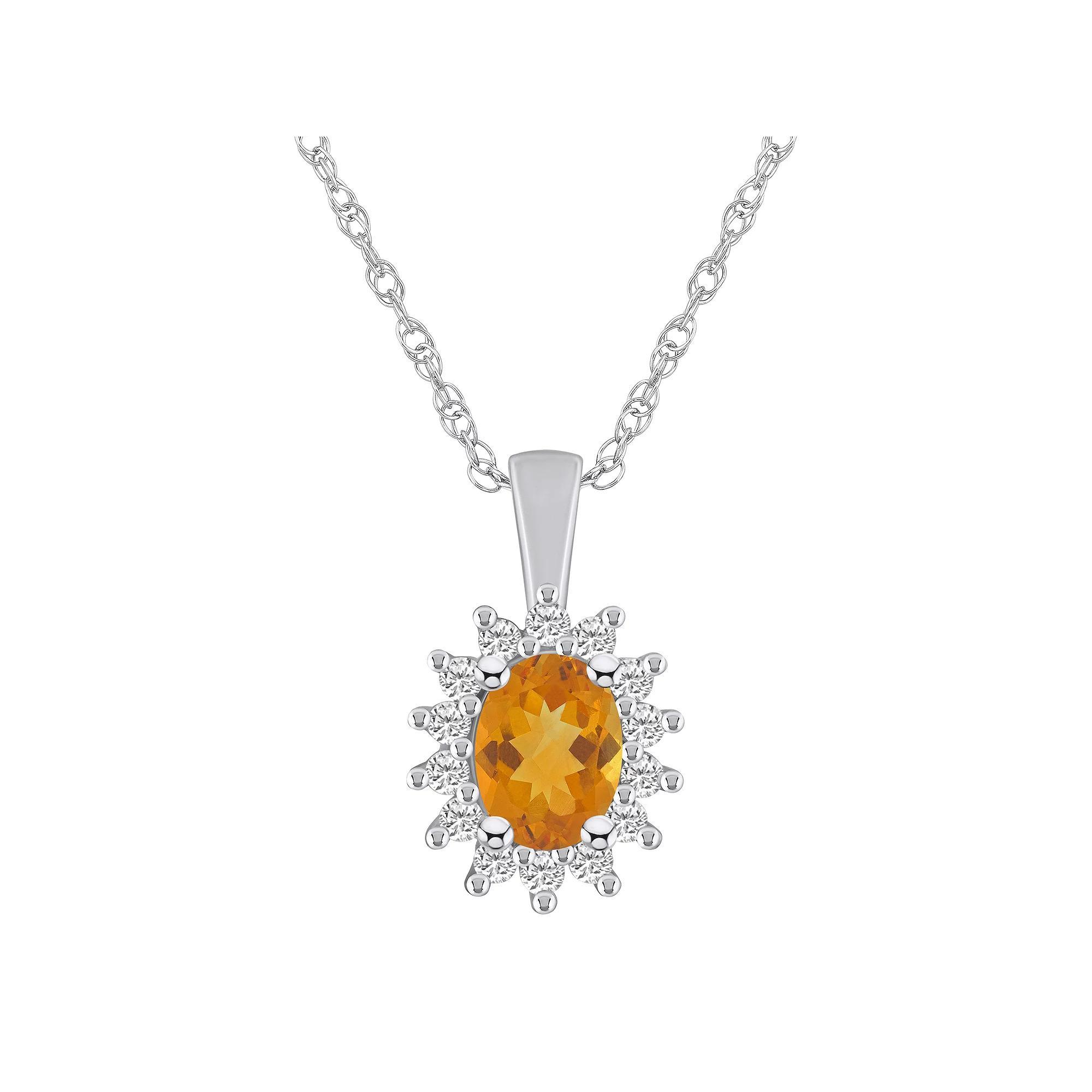 Alyson Layne 14k White Gold Oval Citrine & 1/3 Carat T.W. Diamond Halo Pendant Necklace, Women's, Size: 18" Product Image
