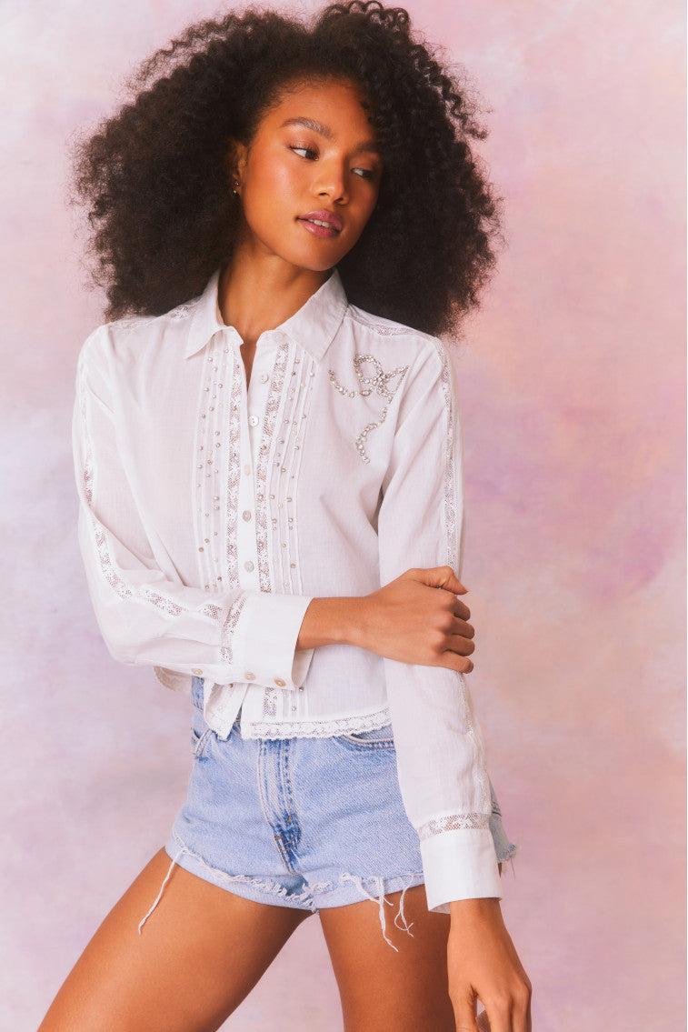 Embellished Rosaway Cotton Bow Top Product Image