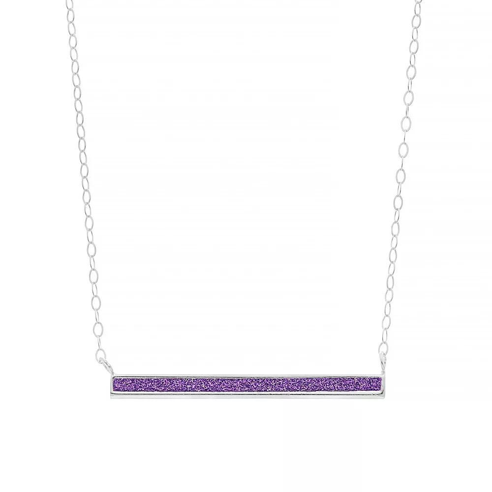 Aleure Precioso Sterling Silver Glitter Bar Necklace, Women's, Size: 18", Sterling Silver Purple Product Image