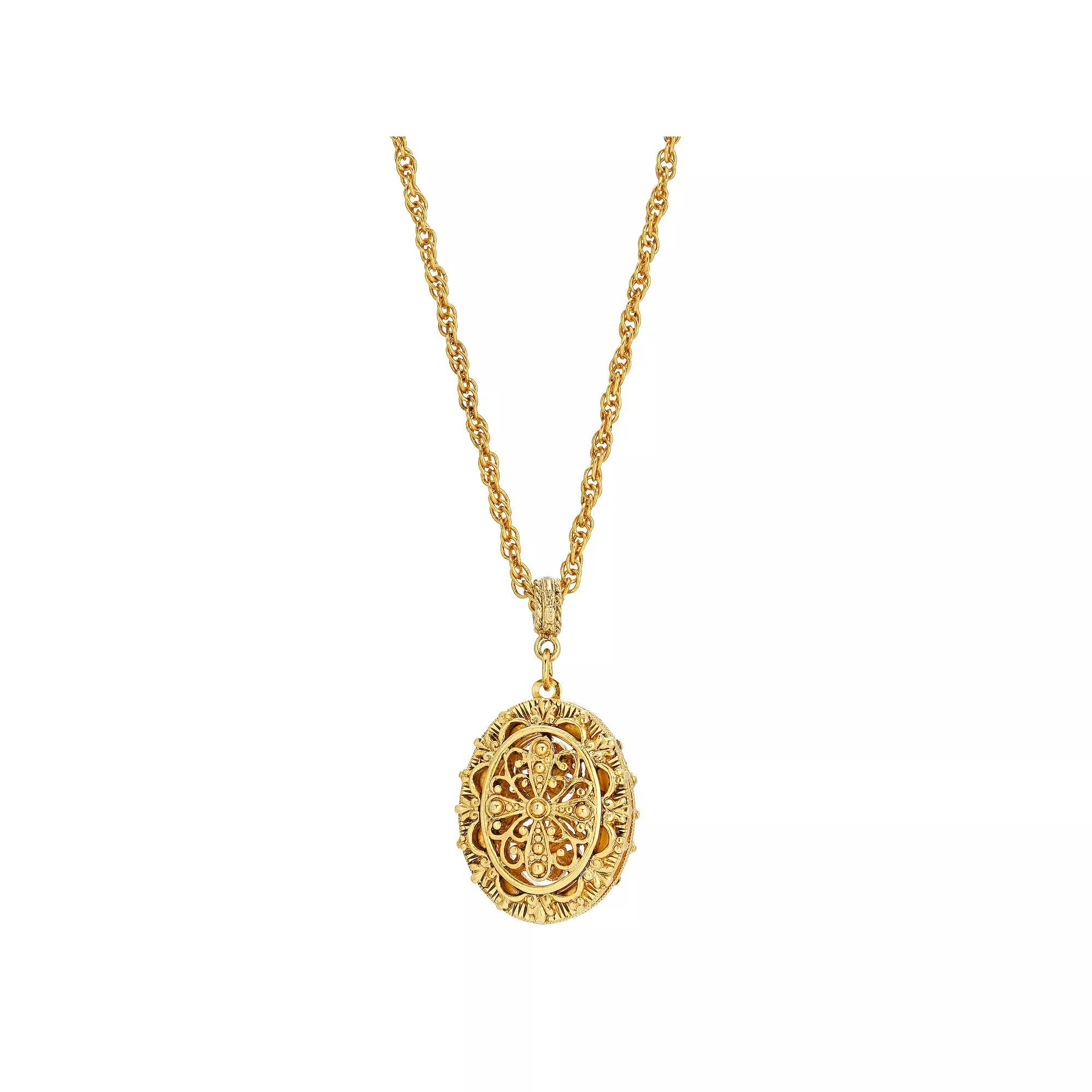 1928 Gold-Tone Filigree Double Sided Locket Necklace, Womens, Gold Tone Product Image