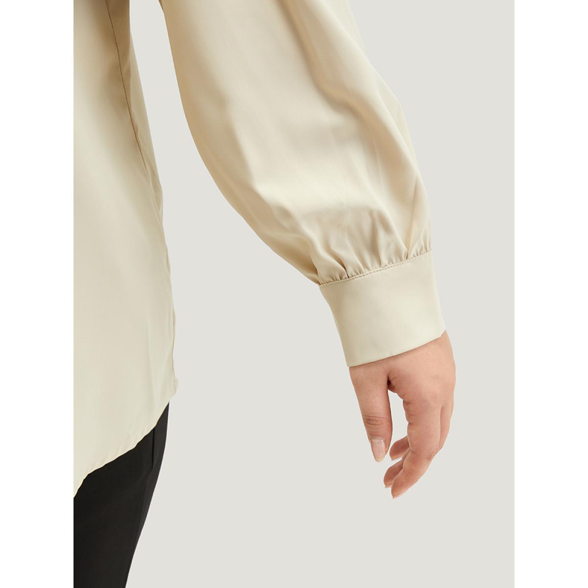 Plus Size Apricot Lapel Collar Asymmetrical Button Up Blouse Women Office Long Sleeve Lapel Collar Work Blouses BloomChic 18-20/2X Product Image
