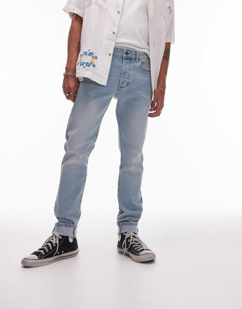 Topman skinny jeans in tinted summer blue light wash Product Image