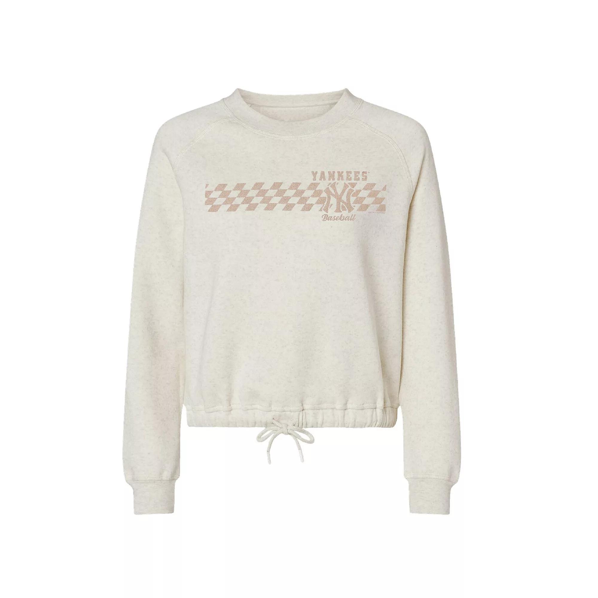Womens Soft as a Grape Natural New York Yankees Tonal Checkered Sweatshirt Product Image