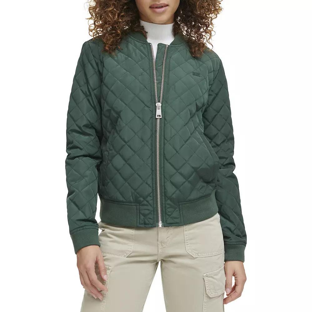 Womens Levis Diamond Quilted Bomber Jacket Dark Green Product Image