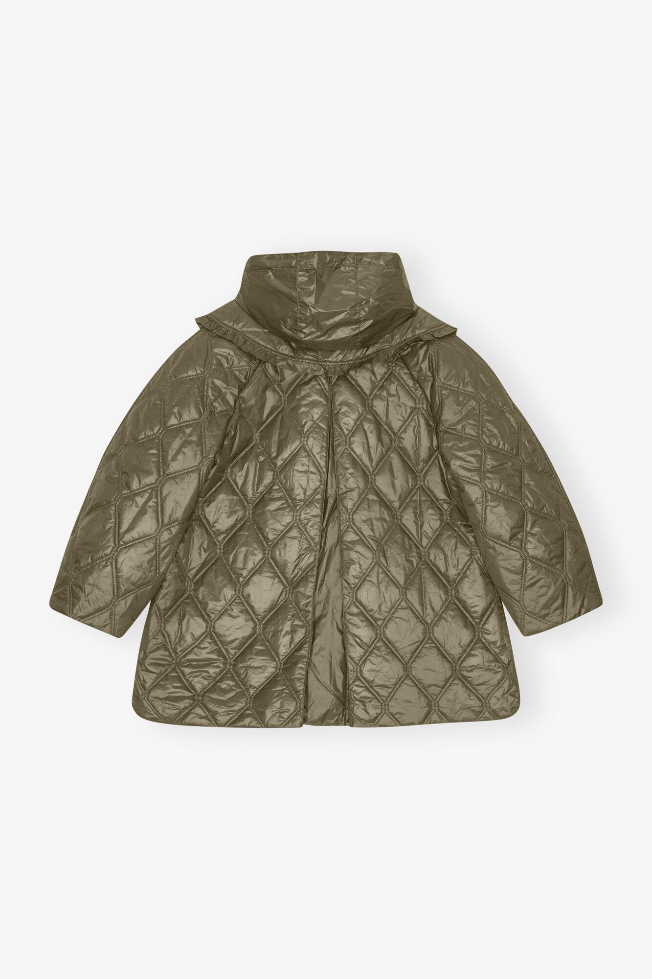 Green Shiny Quilt Midi Jacket Product Image