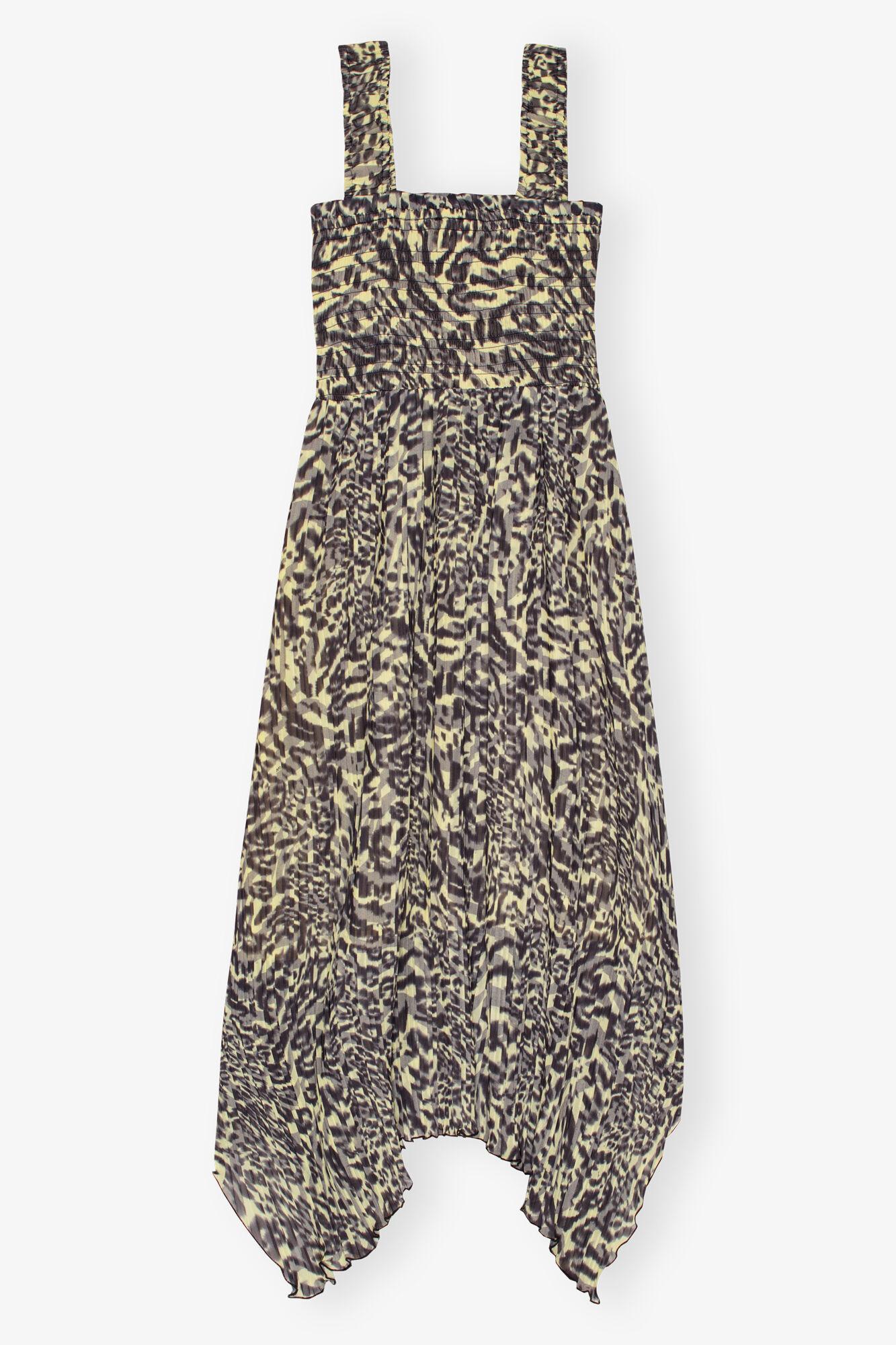 Printed Pleated Georgette Smock Midi Dress Product Image