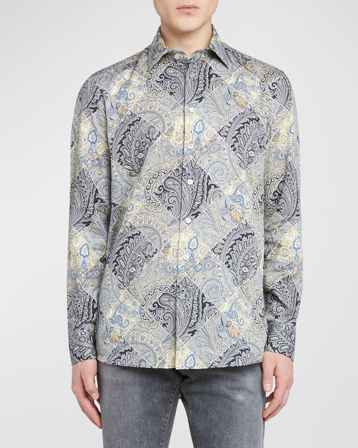 Men's Paisley Check Print Dress Shirt Product Image