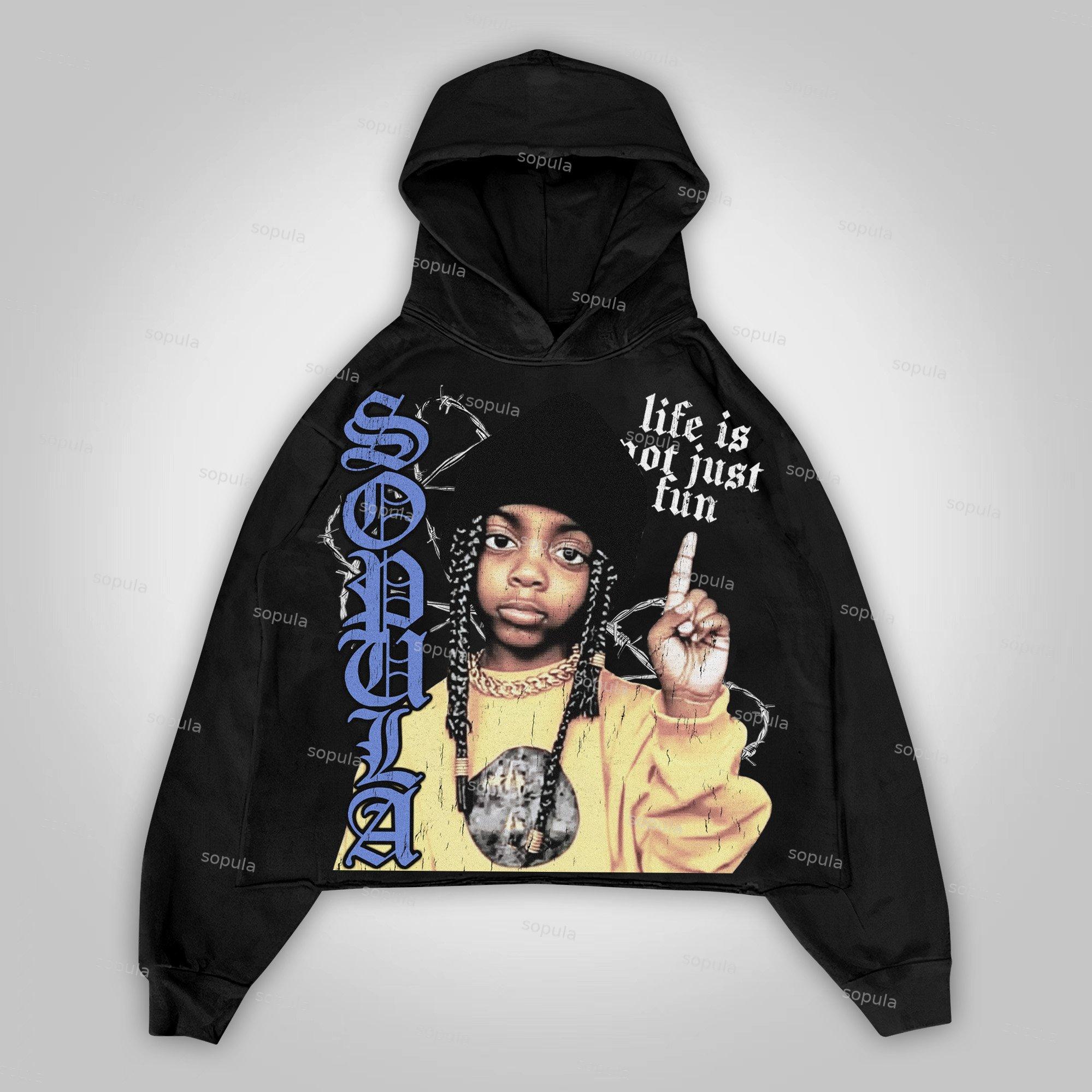Sopula Life Is Not Just Fun.vintage Portrait Graphics Cropped Hoodie Pocketless Hoodie Product Image