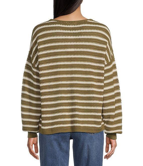 Blu Pepper Off-The-Shoulder Relaxed Stripe Knit Pullover Sweater Product Image