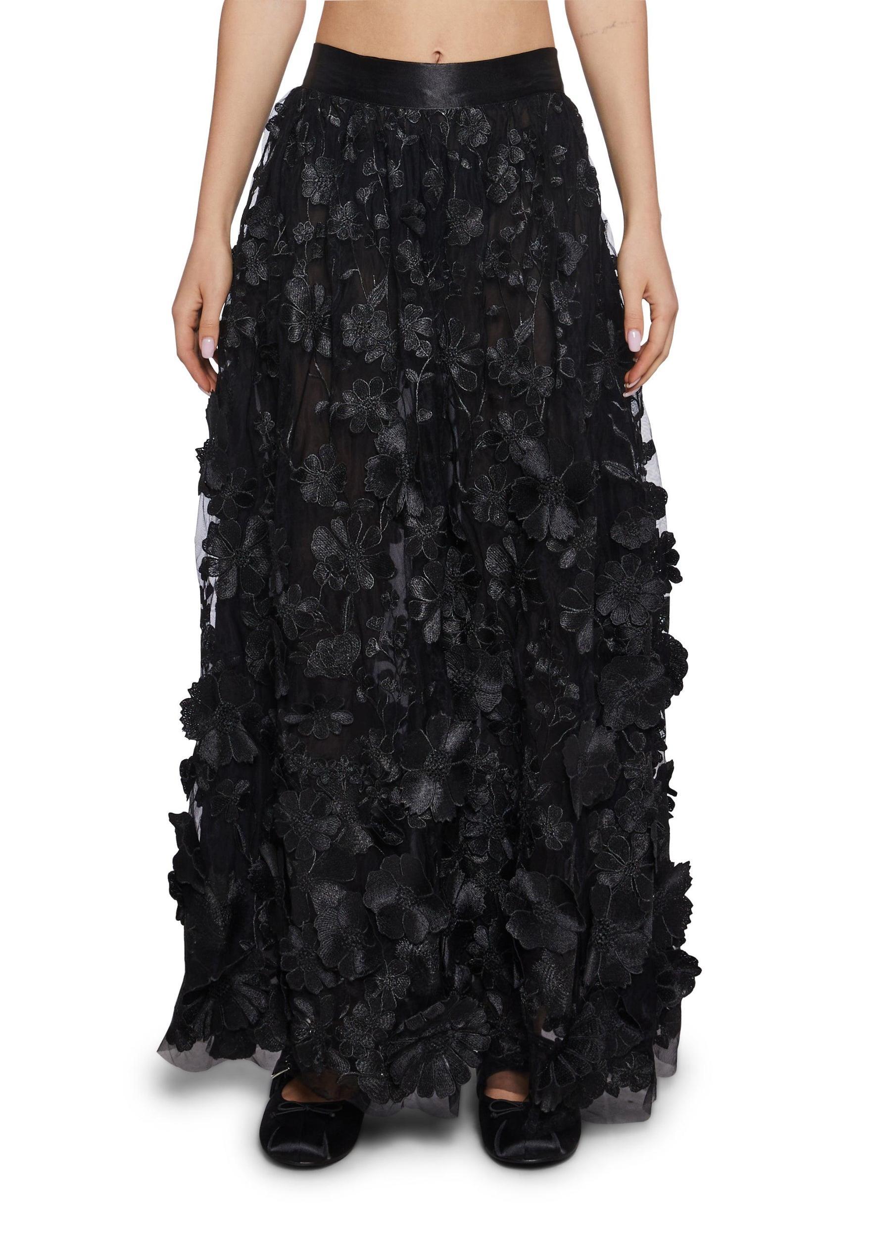 3D Floral Applique Maxi Skirt Sugar Thrillz - Black Product Image