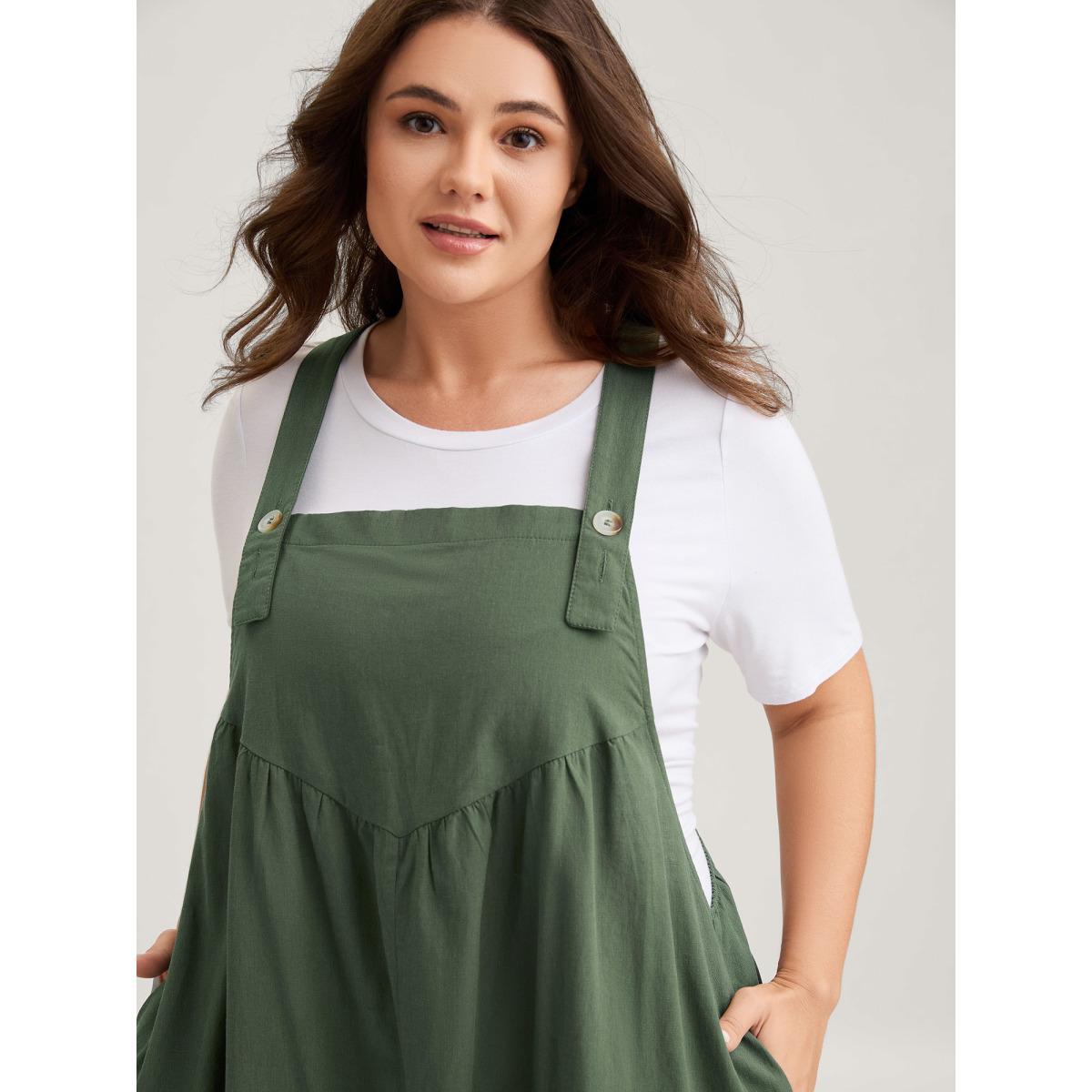 Plus Size Overall Straps Front Slit Pockets Midi Dress Emerald Women Square Neck Sleeveless Curvy BloomChic 22-24/3X Product Image