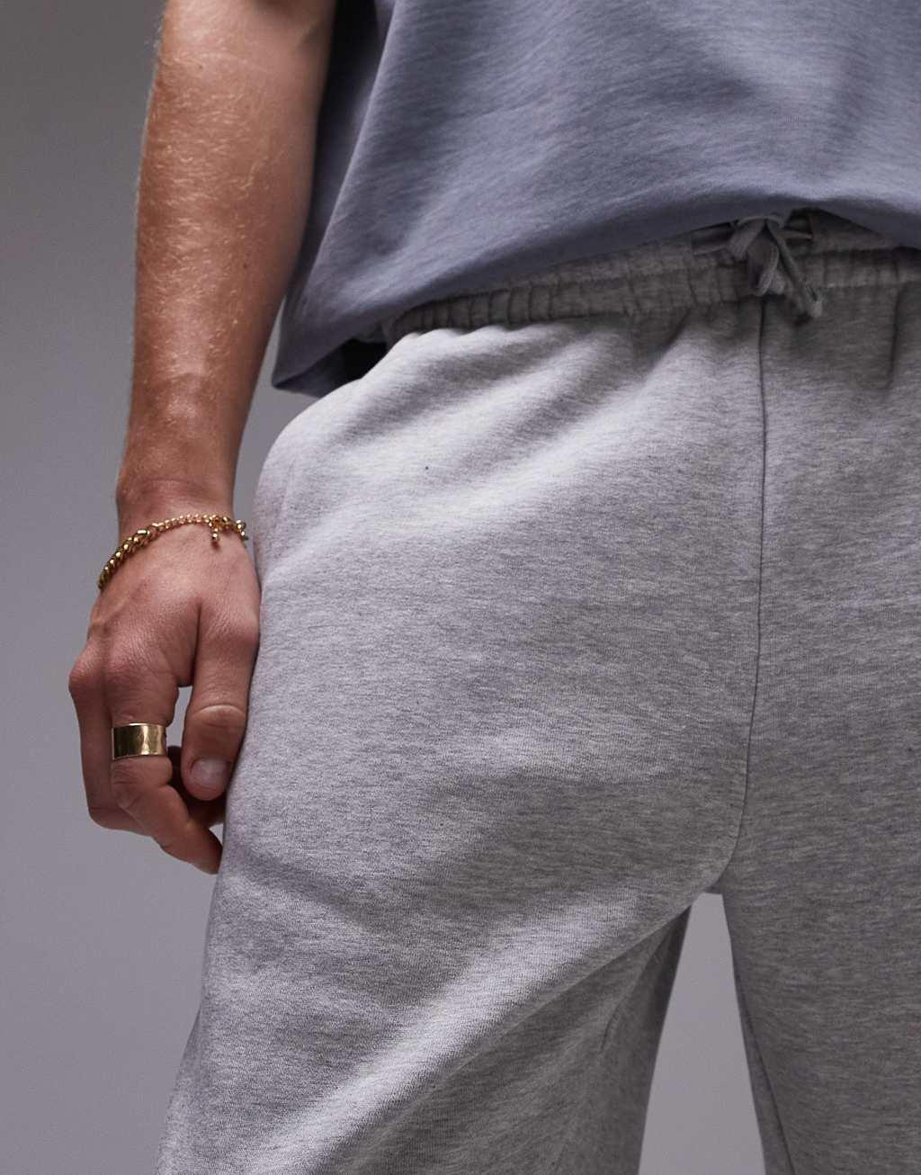 Topman premium heavyweight straight leg sweatpants in gray heather Product Image