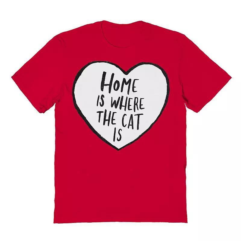 Men's Home Is Where The Cat Is Valentine's Graphic Tee, Size: Medium, Red Product Image