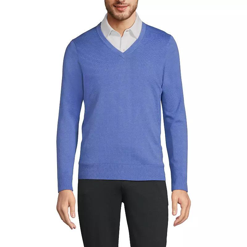 Mens Lands End V-Neck Pullover Sweater Pewter Grey Product Image