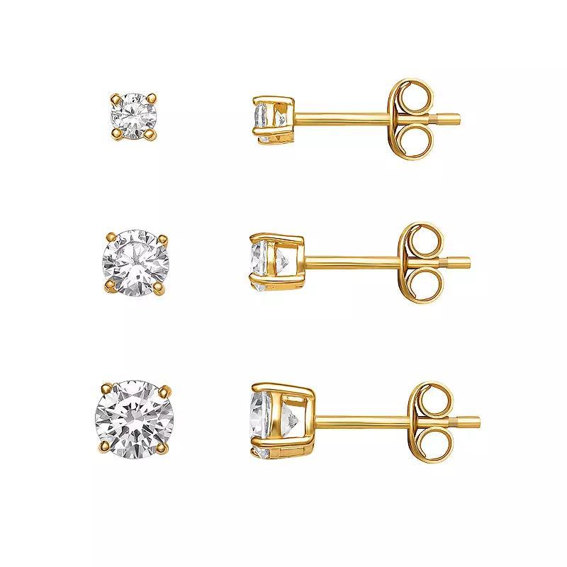 PRIMROSE Sterling Silver Cubic Zirconia Graduated Stud Earring Trio Set, Women's, Gold Tone Product Image