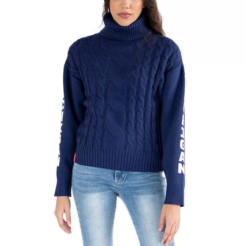 Women's Lusso Navy Michigan Wolverines Sylvie Cable Knit Turtleneck Pullover Sweater, Size: XL, Blue Product Image