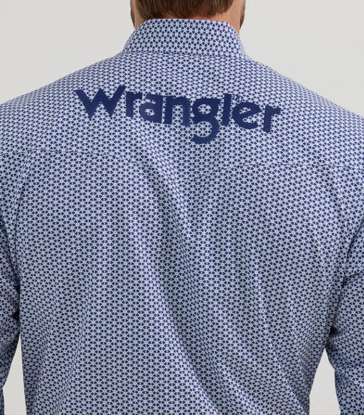 Wrangler® Men's L/S Navy Honeycomb Print Logo Button Shirt Product Image