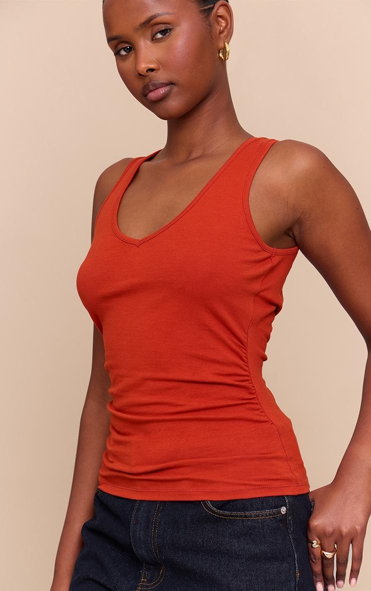 Rust Soft Cotton V Neck Vest Top Product Image