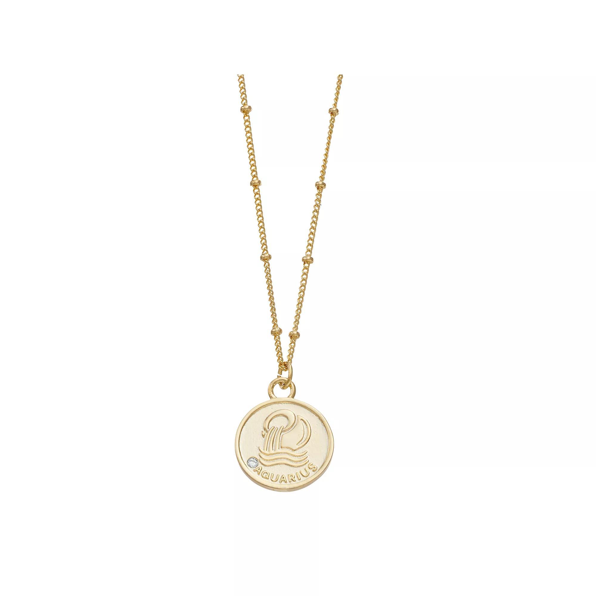 City Luxe Cubic Zirconia & Beaded Chain Zodiac Pendant Necklace, Women's, Gold Tone Gemini Product Image