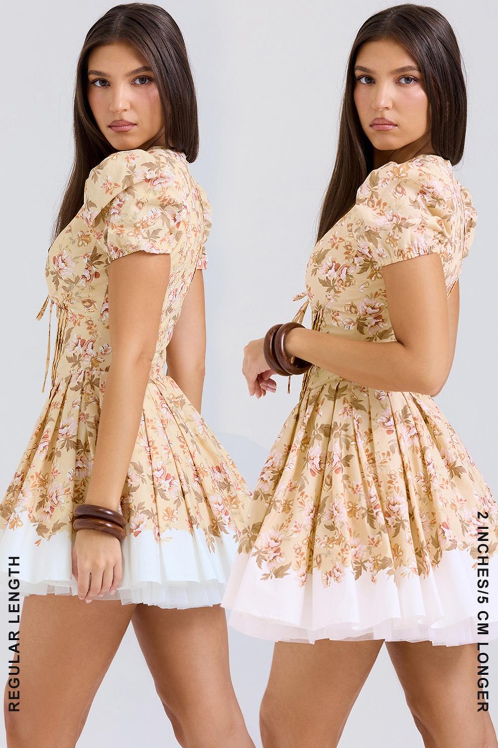 Imani Honeyflower Print Pleated Cotton Mini Dress Product Image