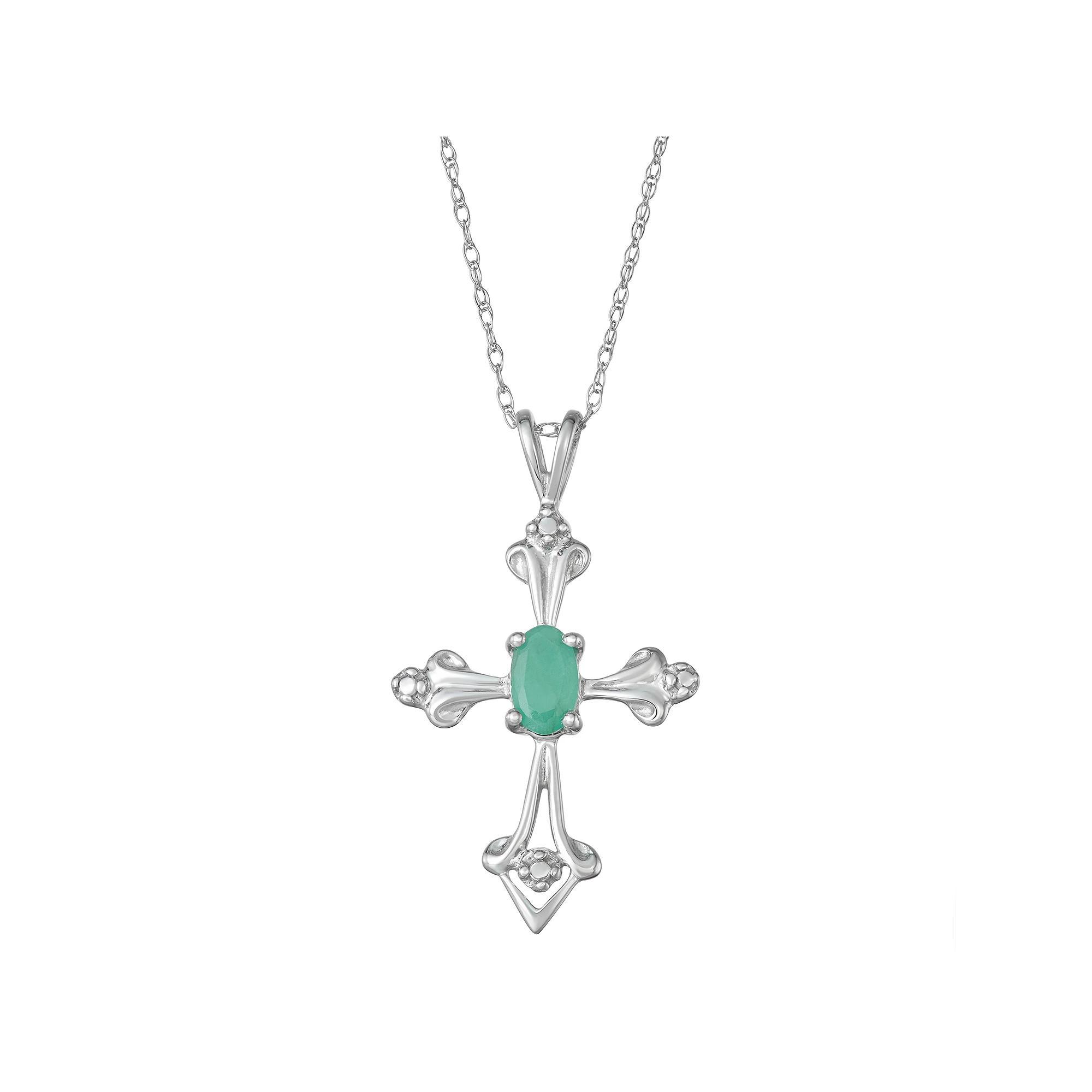 10k White Gold Emerald Cross Pendant, Women's, Size: 18", 10k Whgold Product Image