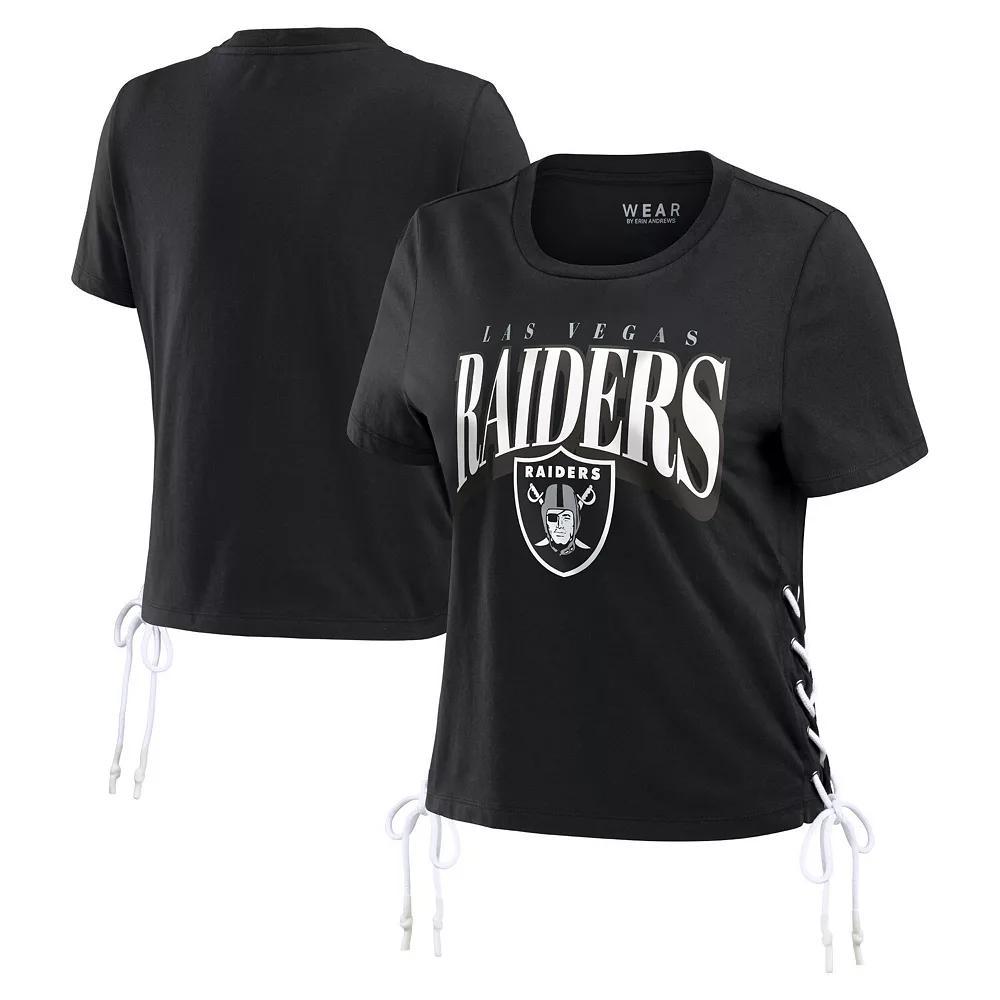 Women's WEAR by Erin Andrews Black Las Vegas Raiders Lace Up Side Modest Cropped T-Shirt, Size: XS, Lvr Black Product Image