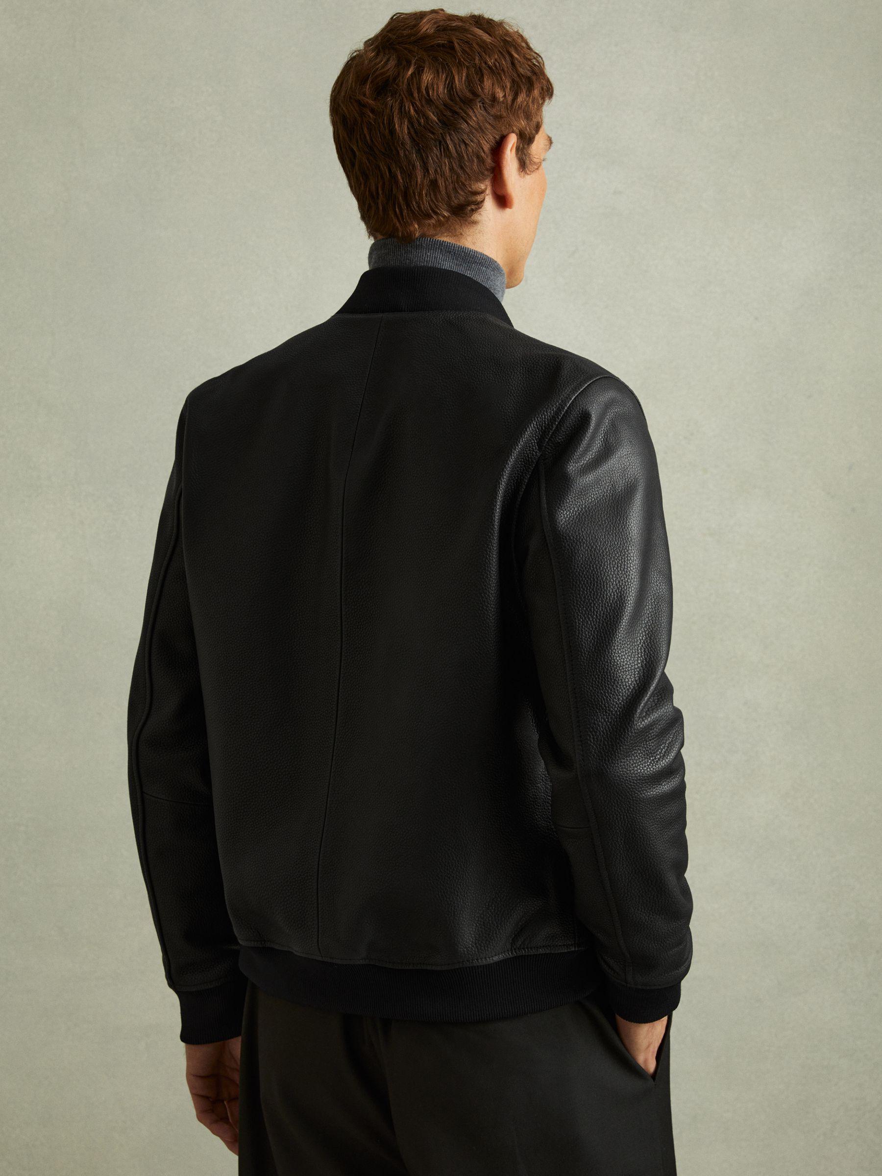 Cast Black Grained Leather Bomber Jacket Product Image