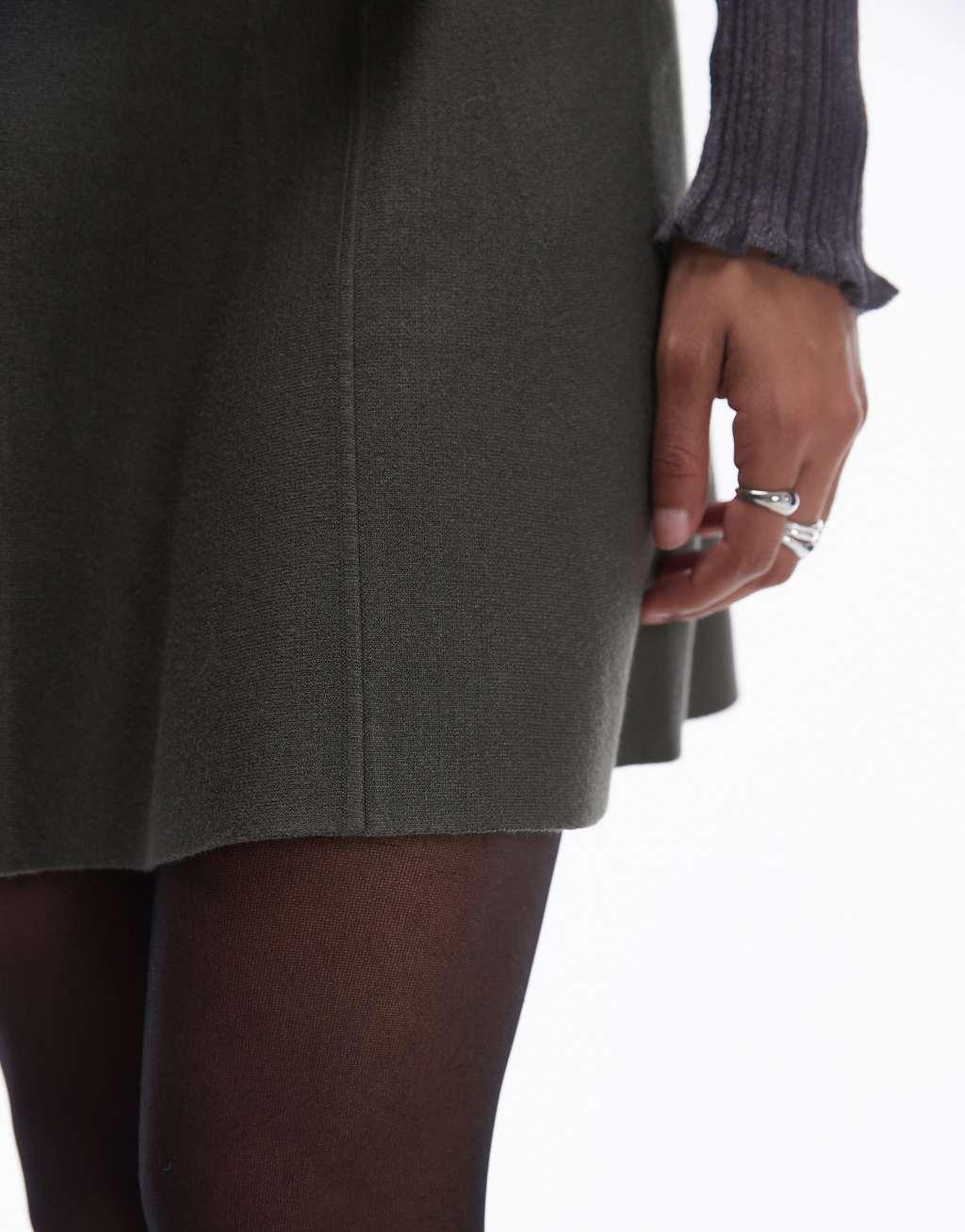 & Other Stories knitted flippy mini skirt in dark khaki Product Image