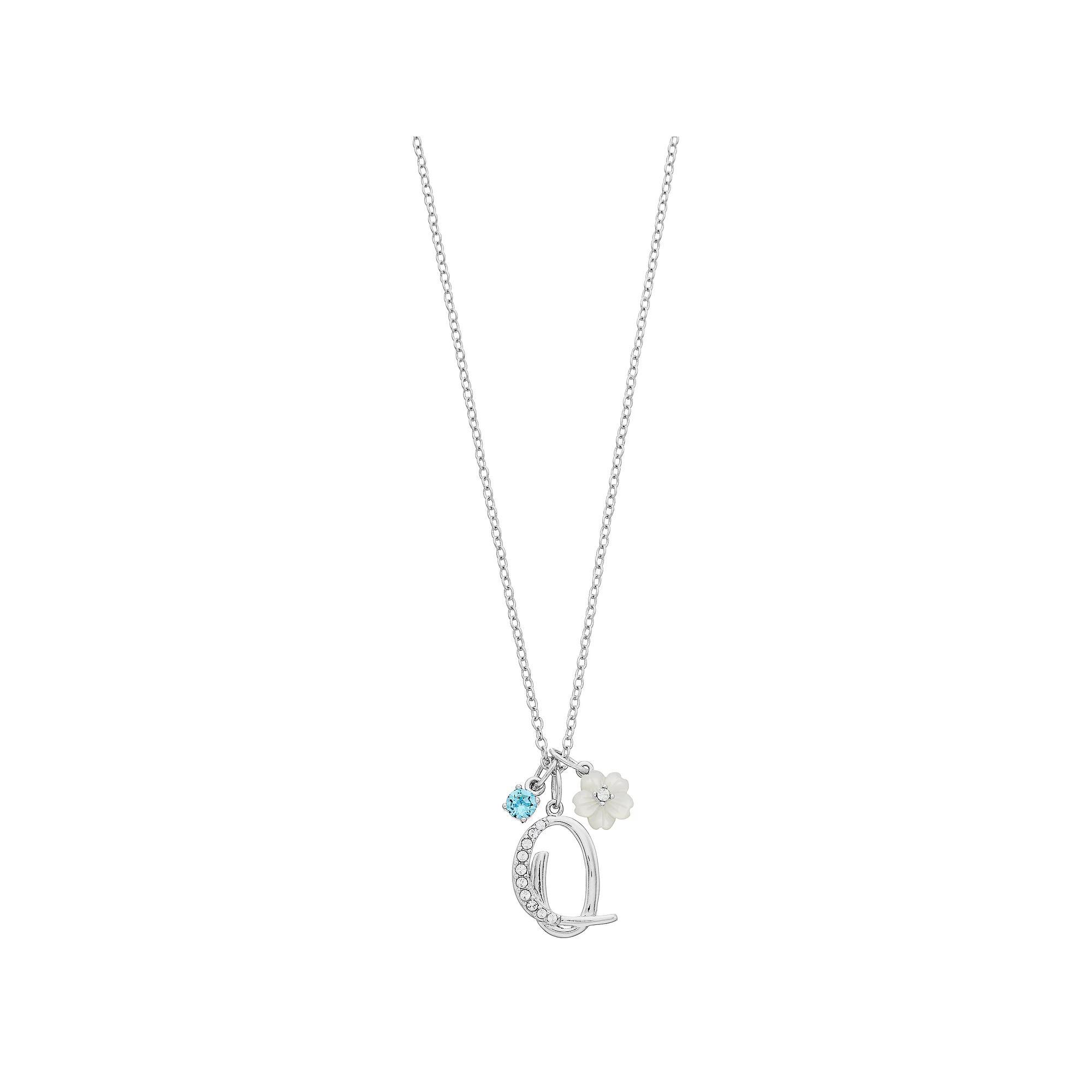 Brilliance Mother-of-Pearl Flower & Initial Pendant Necklace, Womens U Product Image