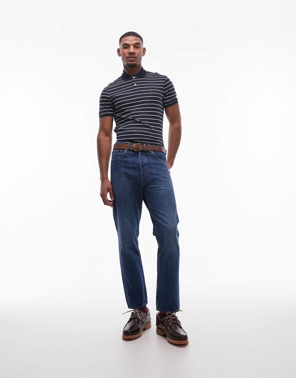 Tommy Hilfiger regular cotton polo shirt in navy stripe Product Image