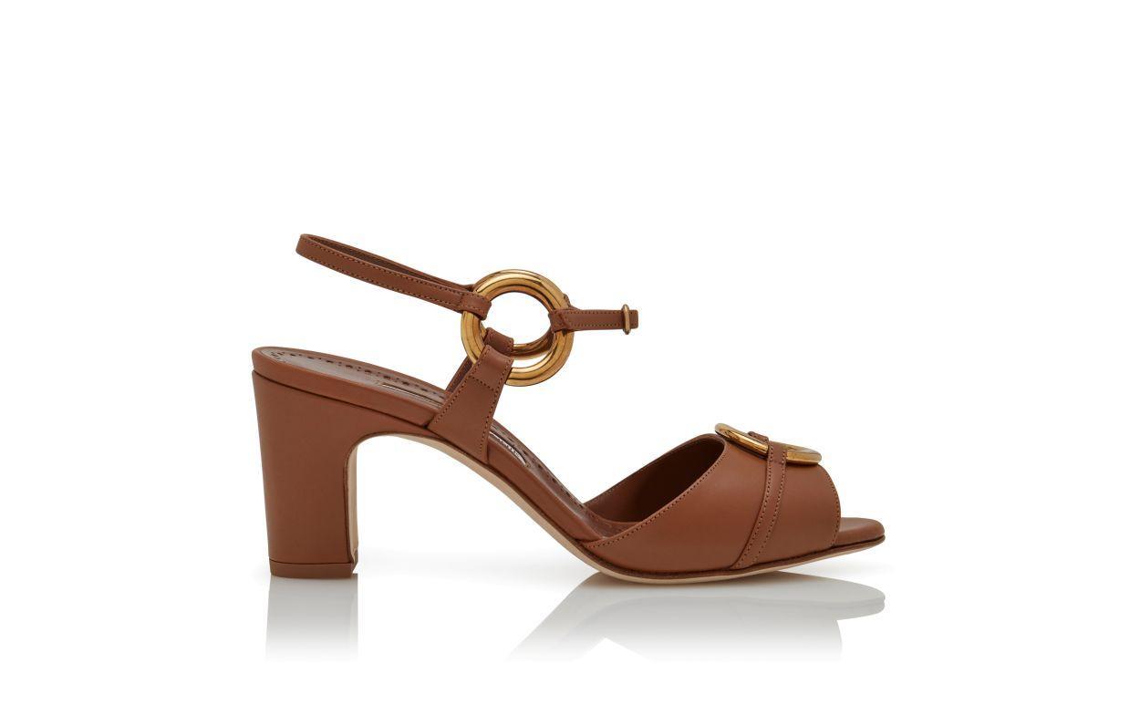 ILEOS Brown Calf Leather Slingback Sandals Product Image