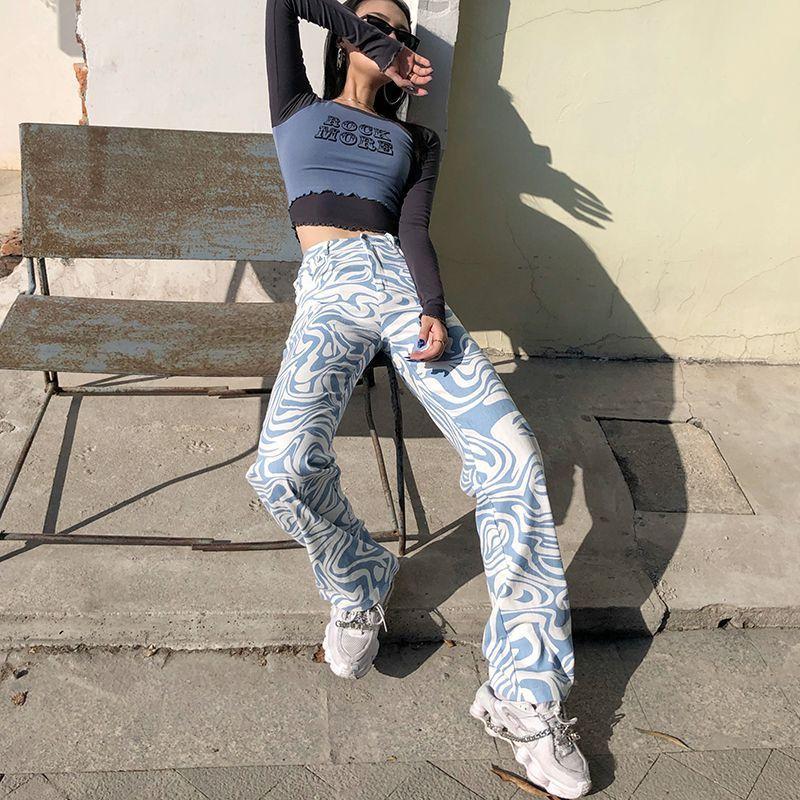 High-Waist Zebra Print Straight-Leg Jeans Product Image