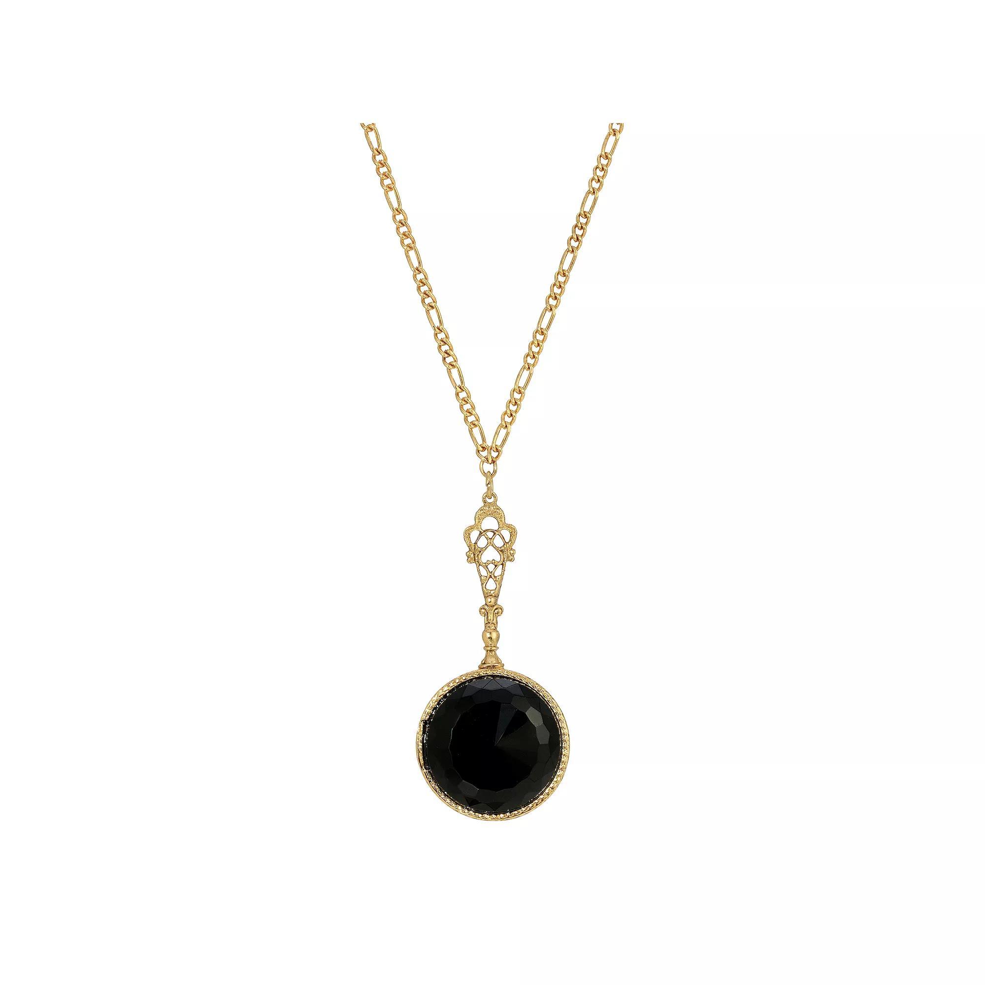 1928 Gold Tone Black Round Pendant Necklace, Womens Product Image