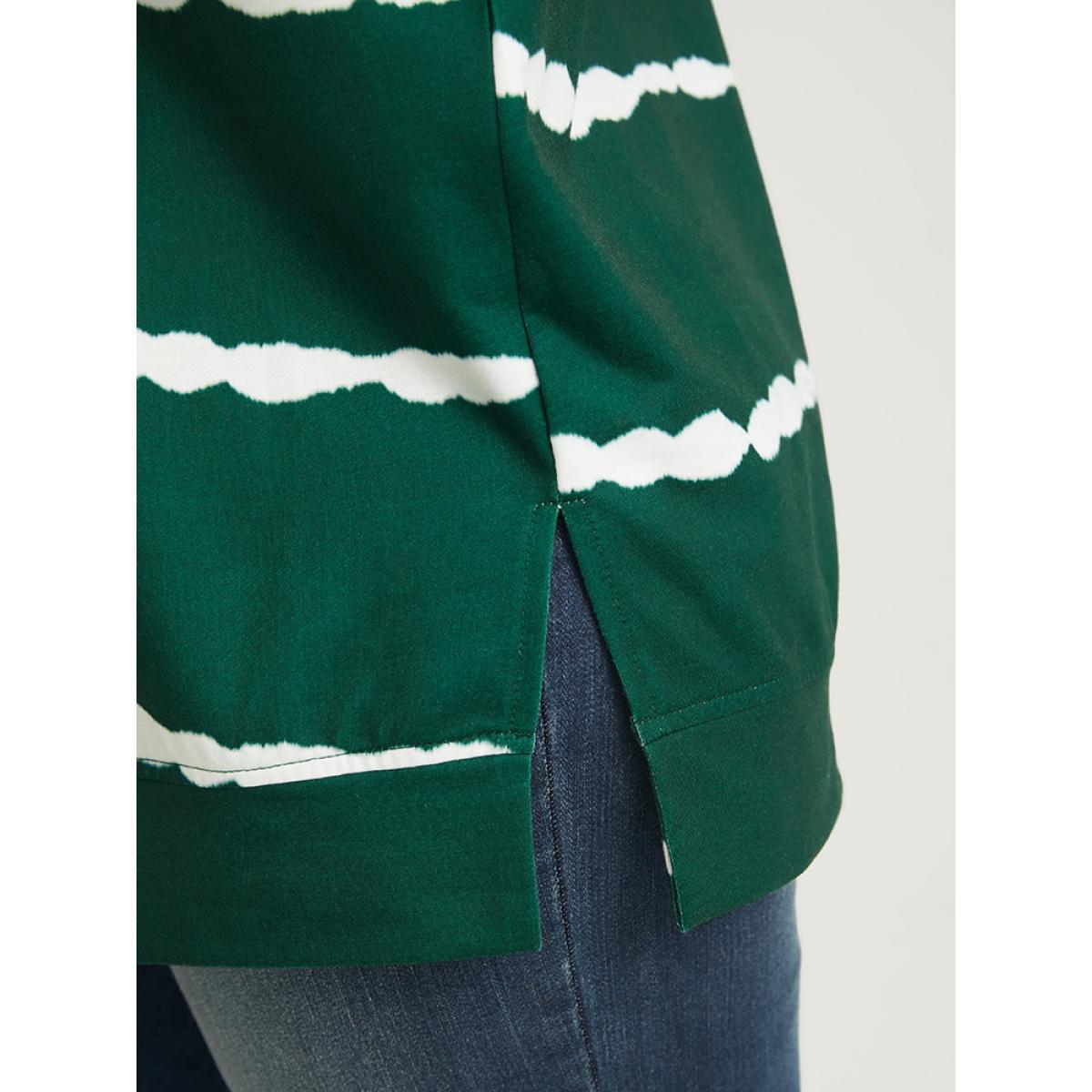 Plus Size Tie Dye Striped Side Split Drop Shoulder Sweatshirt Women Green Casual Tie Dye Loose Round Neck Dailywear Sweatshirts BloomChic 10/M Product Image