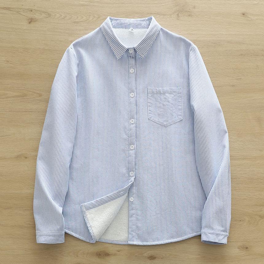 Striped Fleece-Lined Button-Up Shirt Product Image