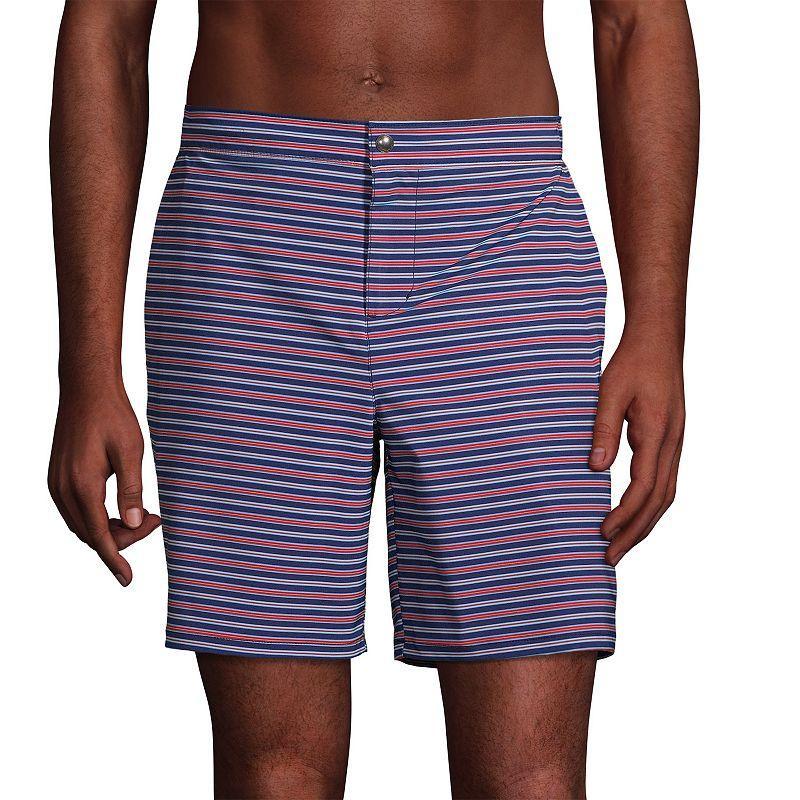 Men's Lands' End 7" Sunset Swim Trunks, Size: XXL, Deep Blue Diamond Geo Product Image