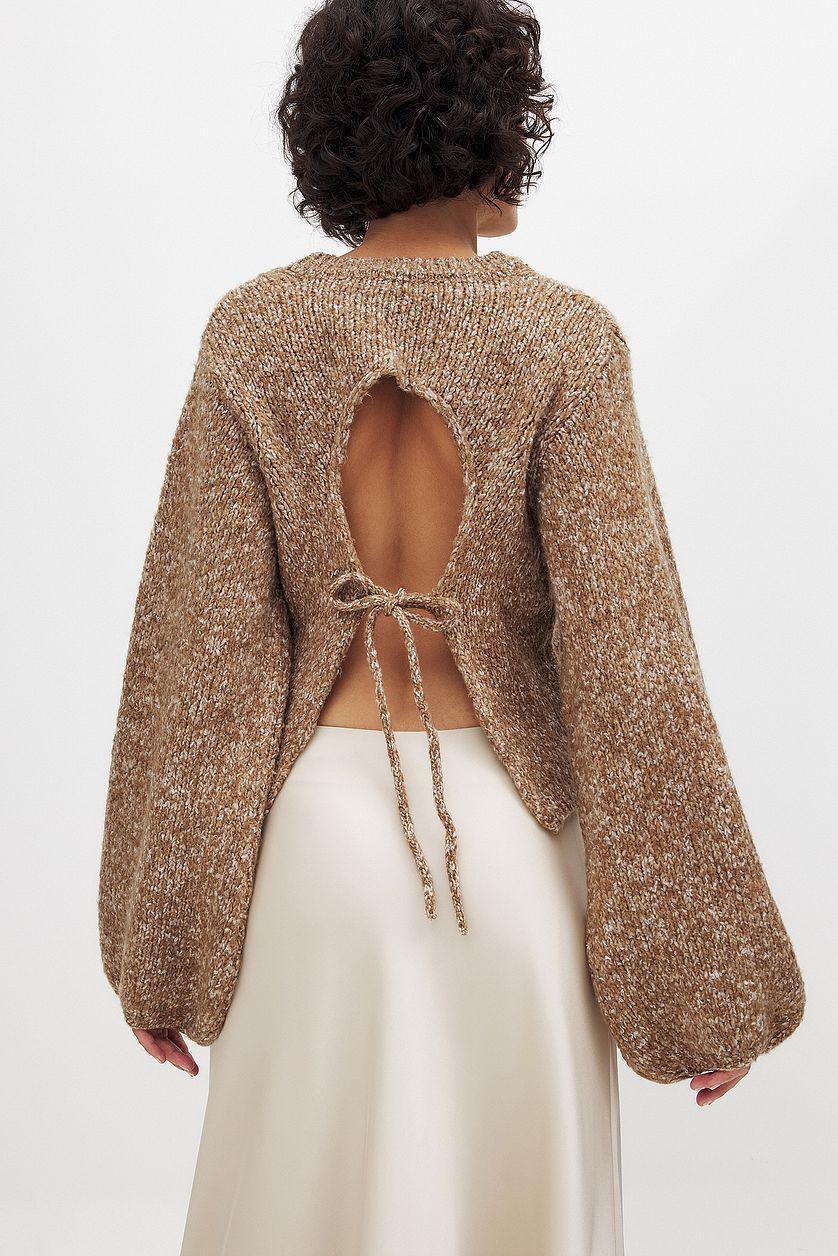 Knitted Open Back Balloon Sleeve Sweater Product Image