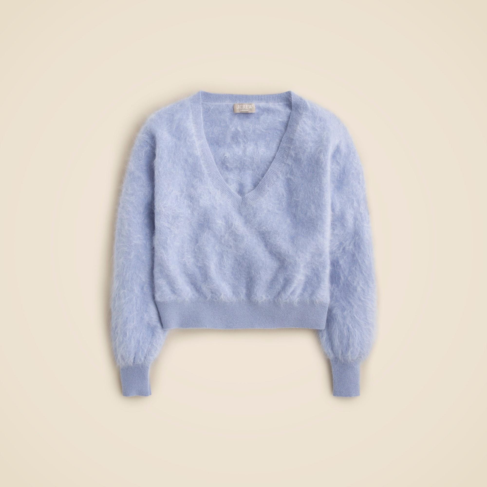 Brushed cashmere cropped V-neck sweater Product Image