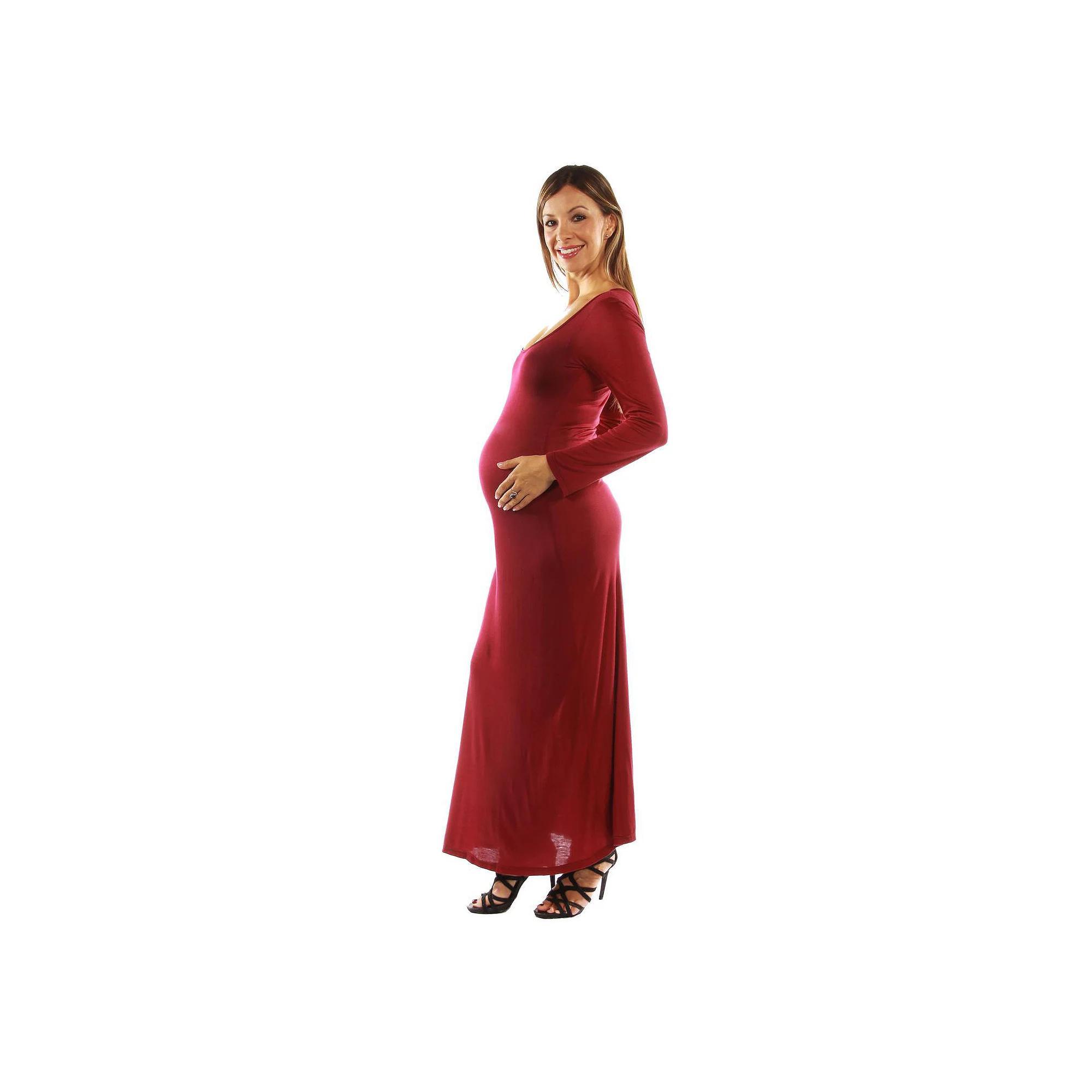Maternity 24Seven Comfort Apparel Long Sleeve Maxi Dress, Women's, Size: Small-Mat, Brown Product Image