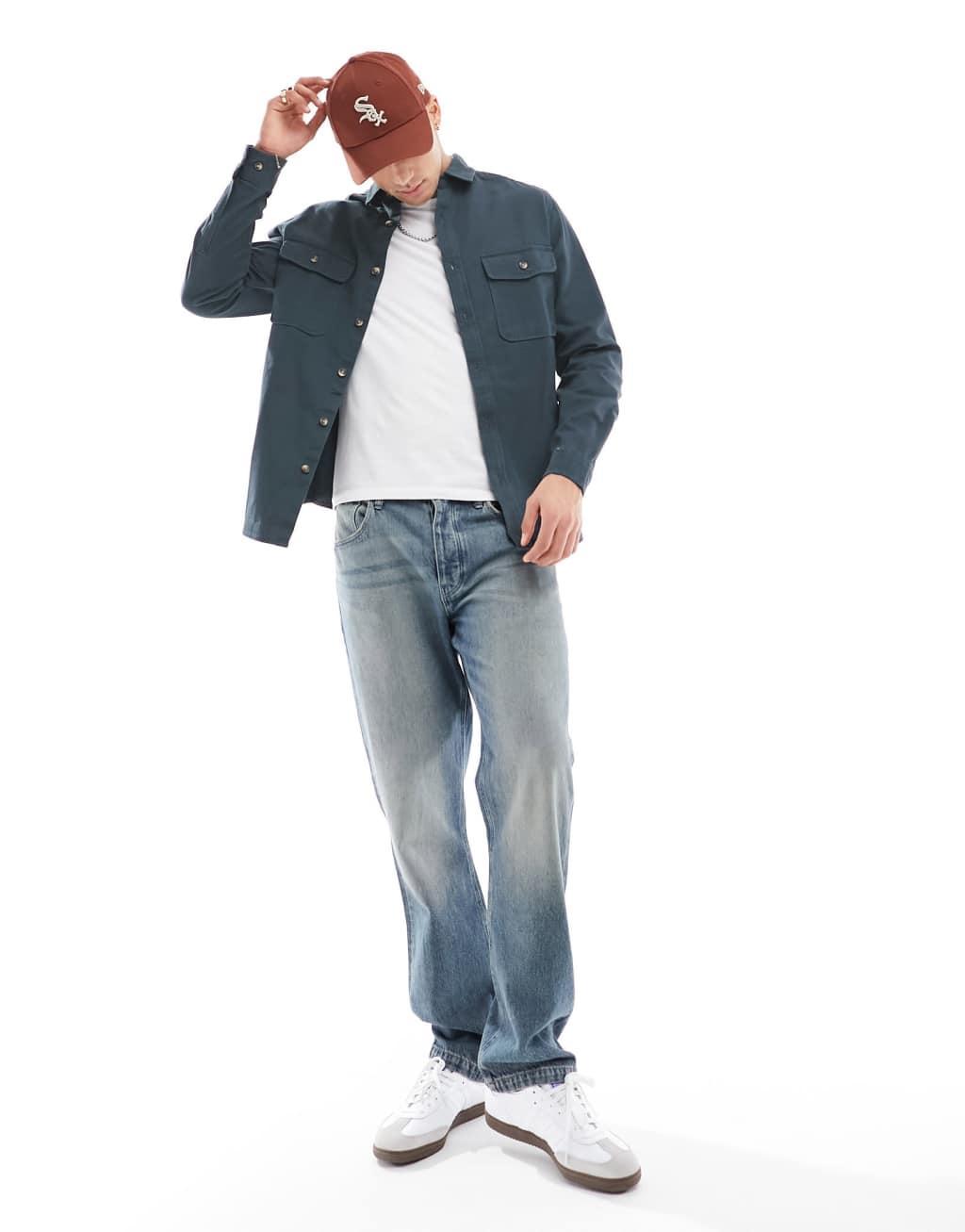 ASOS DESIGN cotton overshirt in navy  Product Image
