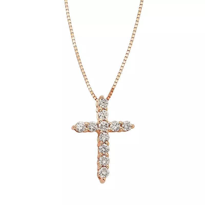The Regal Collection 1/4 Carat T.W. IGL Certified Diamond 14k Gold Cross Pendant Necklace, Women's, Size: 18", Pink Product Image