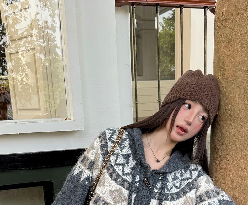 Patterned Hood Toggle Cardigan Product Image