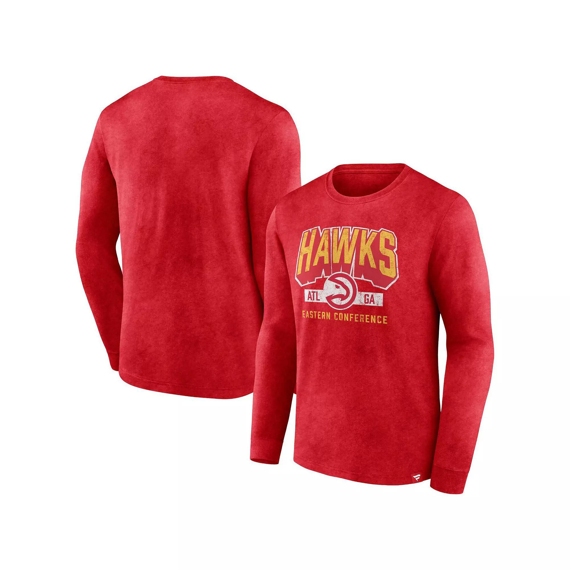 Men's Fanatics Branded Heather Red Atlanta Hawks Front Court Press Snow Wash Long Sleeve T-Shirt, Size: XL Product Image
