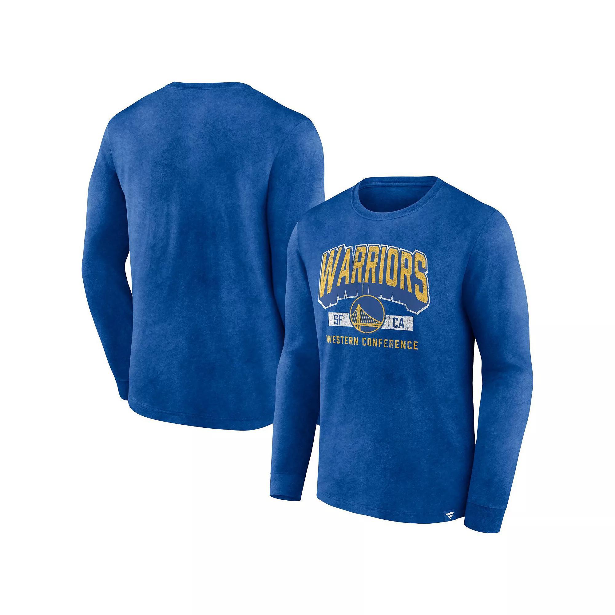 Men's Fanatics Branded Heather Royal Golden State Warriors Front Court Press Snow Wash Long Sleeve T-Shirt, Size: 3XL, Blue Product Image