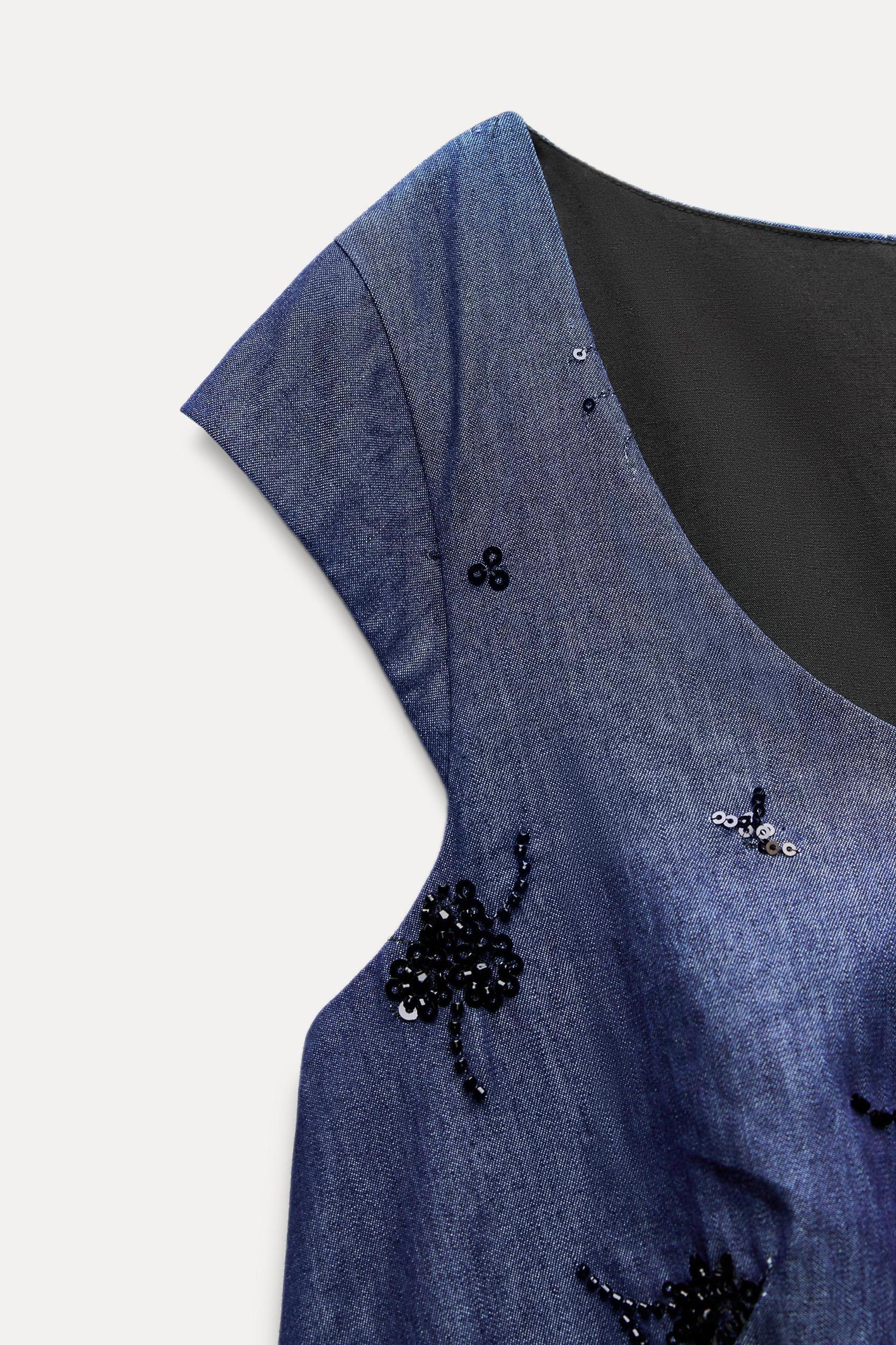 BEADED DENIM EFFECT DRESS ZW COLLECTION Product Image