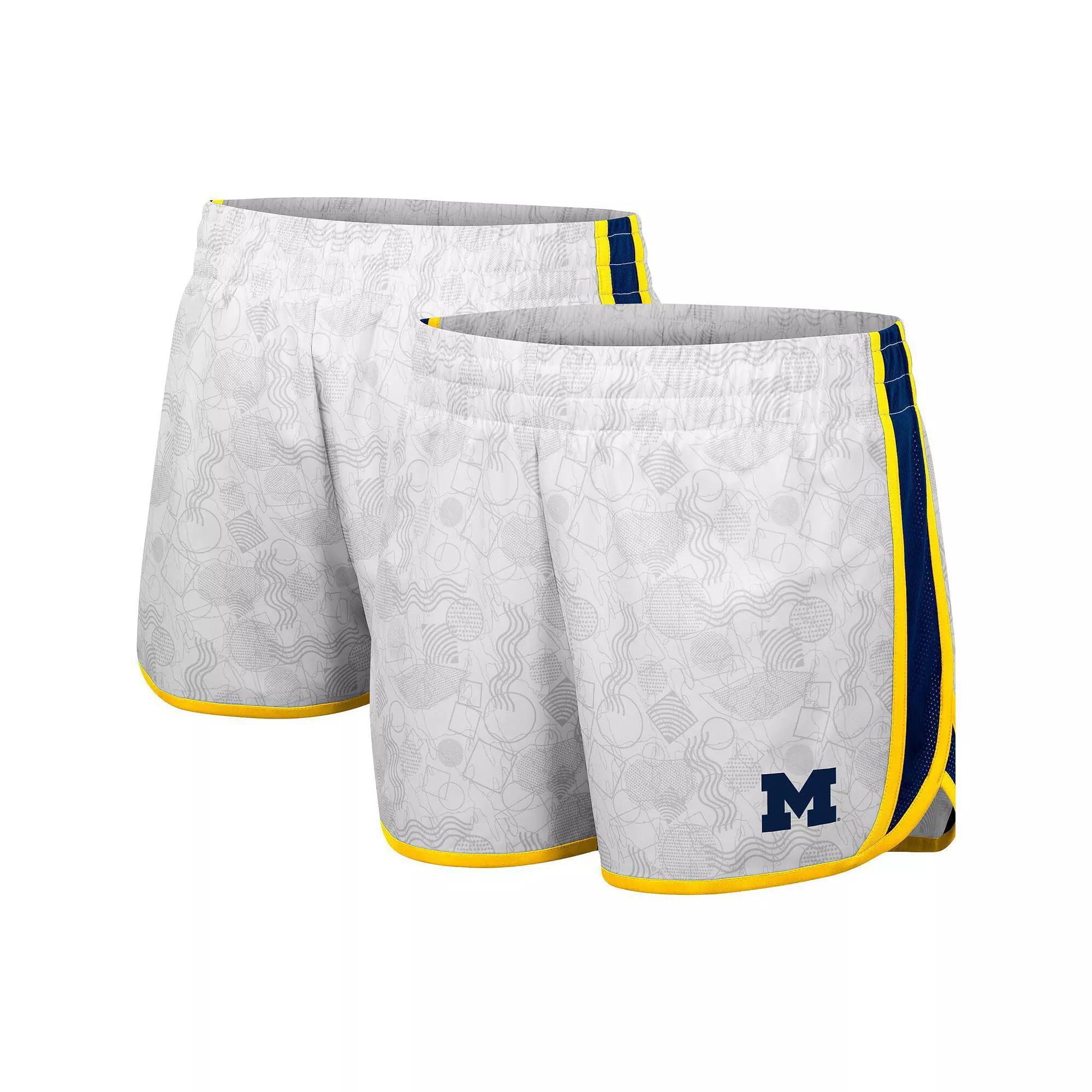 Women's Colosseum White/Navy Michigan Wolverines The Plastics Geo Print Shorts, Size: Small Product Image