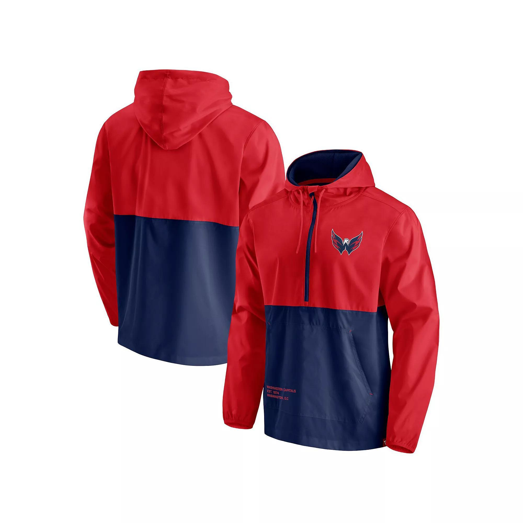 Men's Fanatics Branded Red/Navy Washington Capitals Thrill Seeker Anorak Half-Zip Jacket, Size: Medium Product Image