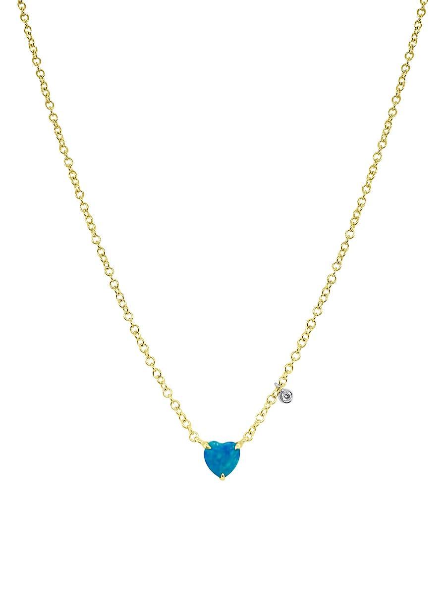 Womens Two-Tone 14K Gold, Opal & 0.01 TCW Heart Necklace Product Image