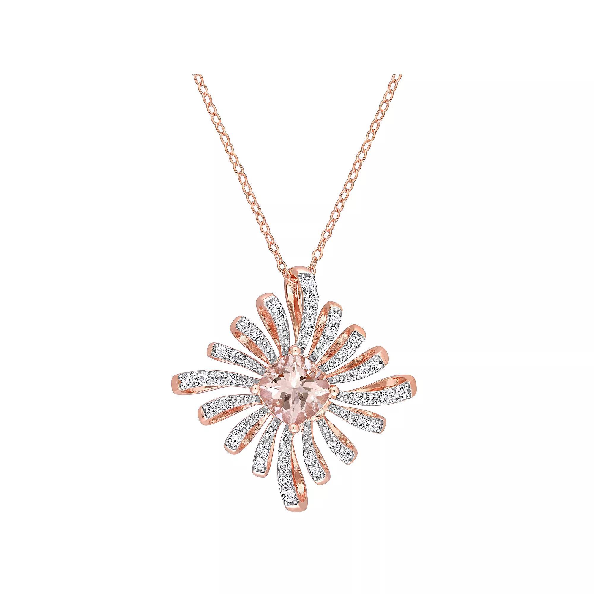 Stella Grace 18K Rose Gold over Sterling Silver Morganite & White Topaz Spike Pendant Necklace, Women's, Size: 18", Pink Tone Product Image